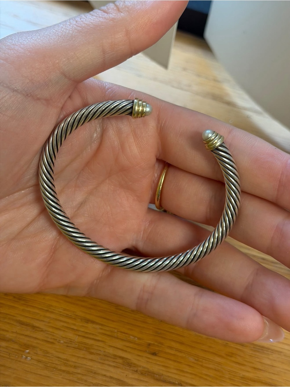 David Yurman Sterling-Tone Twisted Cable Open Cuff Bracelet with Pearls